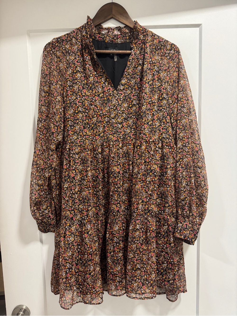 1. State Black Floral V-Neck Babydoll Dress